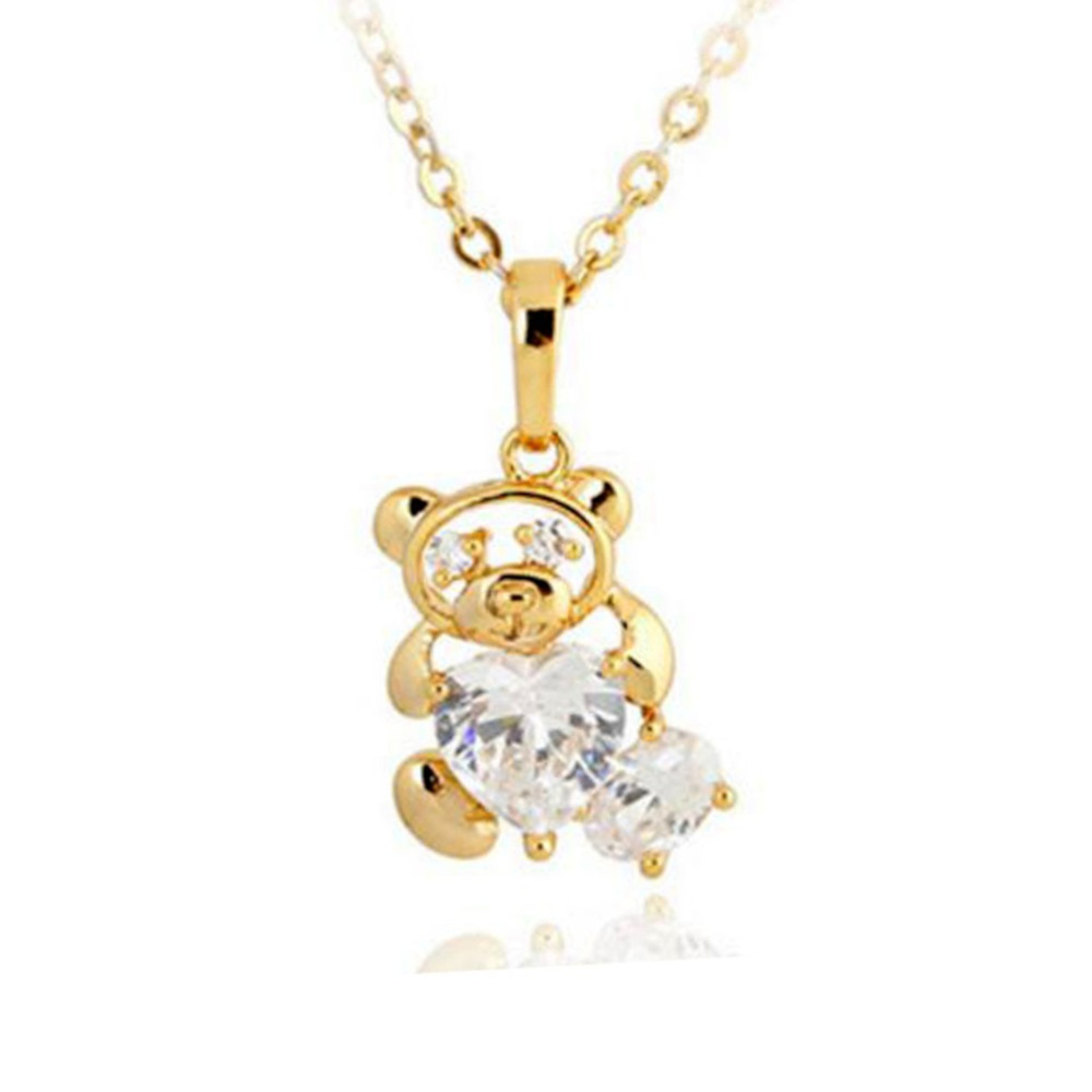 Teddy Bear Necklace 18KGP Cubic Zirconium J-444